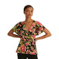 Blusa Ralph Lauren Feminina com Babados, Cintura Elástica e Manga Flutuante Floral, Preta, Tamanho XG