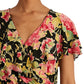 Blusa Ralph Lauren Feminina com Babados, Cintura Elástica e Manga Flutuante Floral, Preta, Tamanho XG