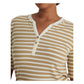 Camiseta feminina Ralph Lauren listrada de algodão misto Henley bege tamanho 2X
