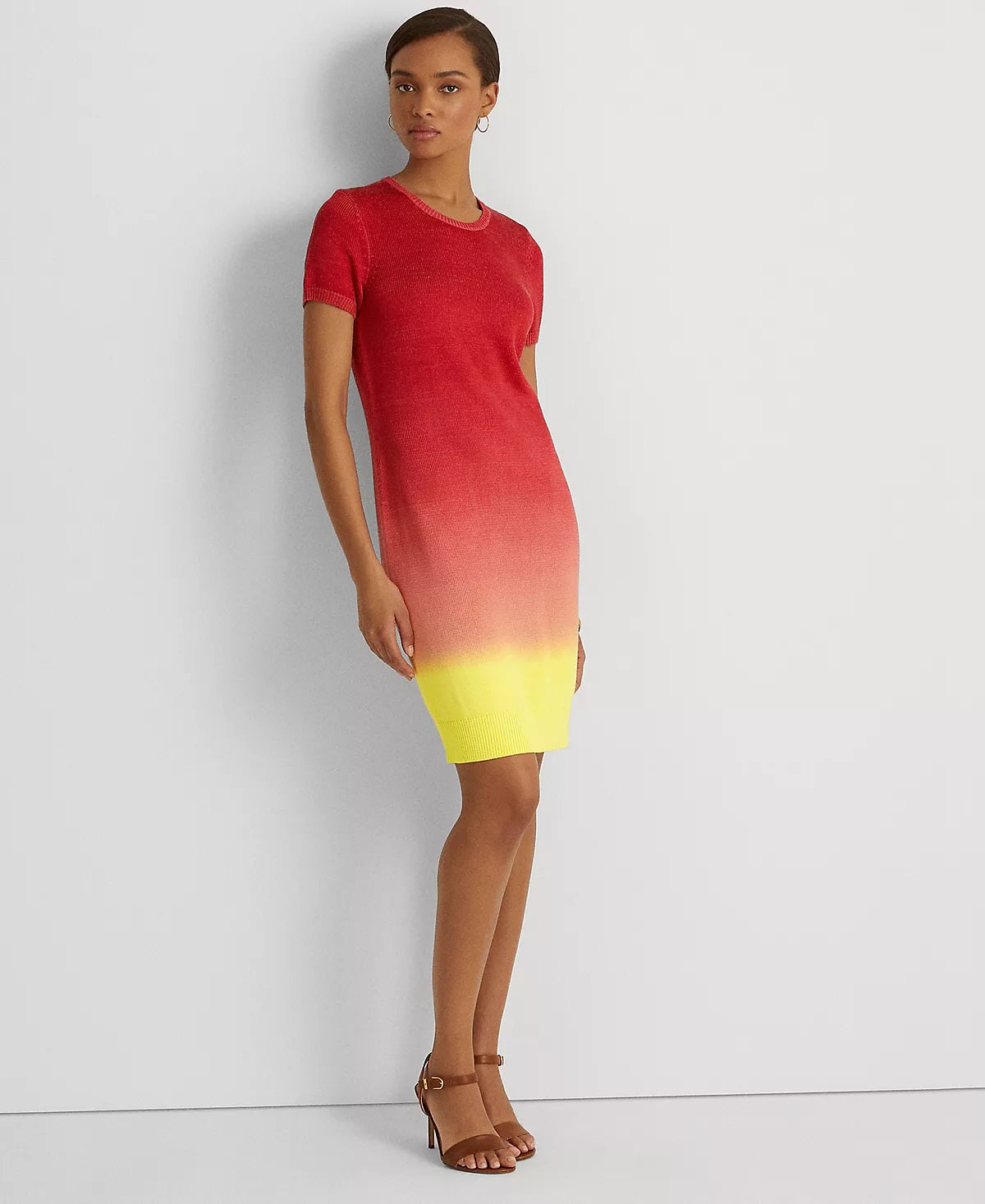 Vestido de malha de manga curta tingido Ralph Lauren feminino, tamanhos variados, tamanho extragrande