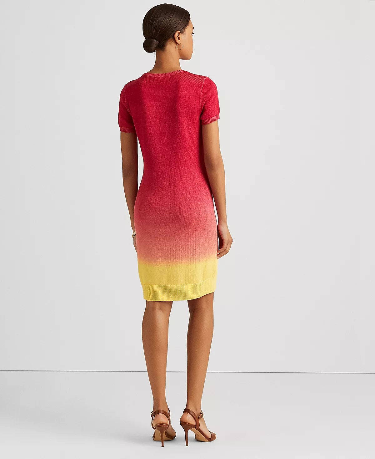 Vestido de malha de manga curta tingido Ralph Lauren feminino, tamanhos variados, tamanho extragrande