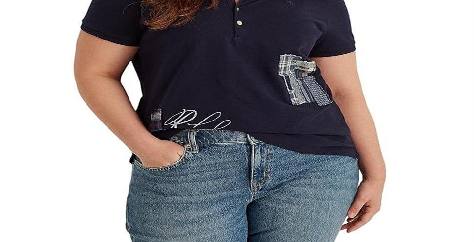 Polo Ralph Lauren Feminino com Estampa de Logo e Gola Manga Curta Azul Tamanho 3X
