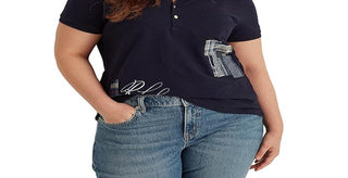 Polo Ralph Lauren Feminino com Estampa de Logo e Gola Manga Curta Azul Tamanho 3X