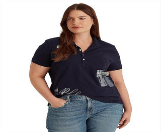 Polo Ralph Lauren Feminino com Estampa de Logo e Gola Manga Curta Azul Tamanho 3X
