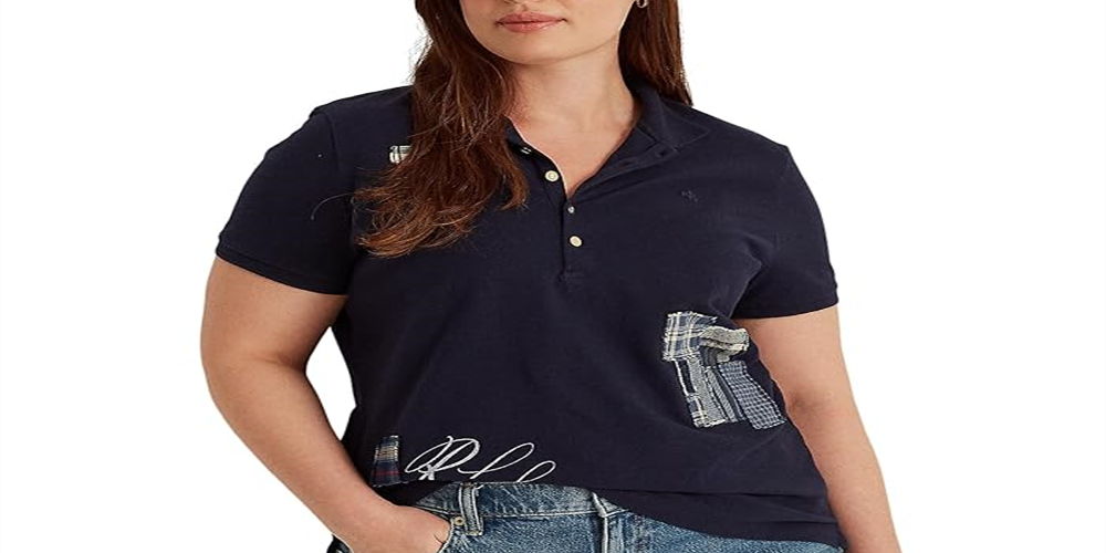 Polo Ralph Lauren Feminino com Estampa de Logo e Gola Manga Curta Azul Tamanho 3X