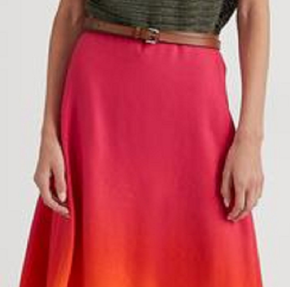 Saia midi feminina Ralph Lauren com decote em V e mangas curtas, tamanho 16