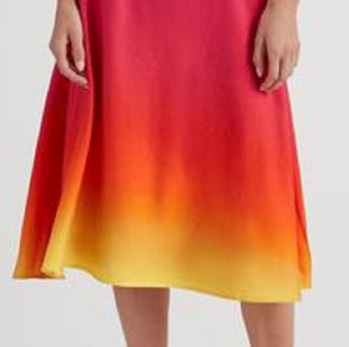 Saia midi feminina Ralph Lauren com decote em V e mangas curtas, tamanho 16