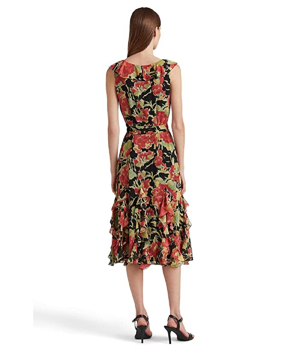 Vestido Ralph Lauren Feminino Floral Crinkle Georgette Preto Tamanho 2