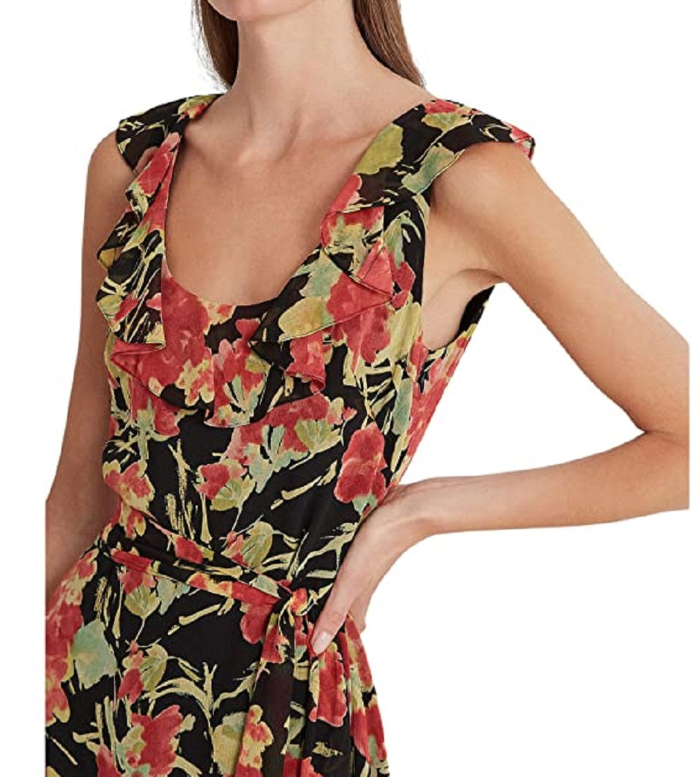 Vestido Ralph Lauren Feminino Floral Crinkle Georgette Preto Tamanho 2