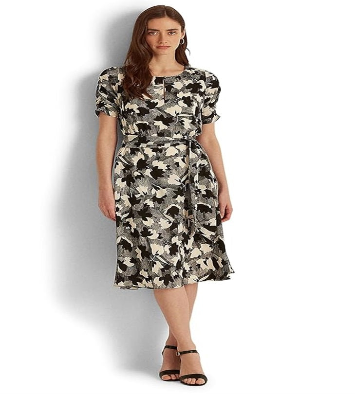 Vestido Ralph Lauren Feminino Estampado Bubble Crepe Branco Tamanho 10