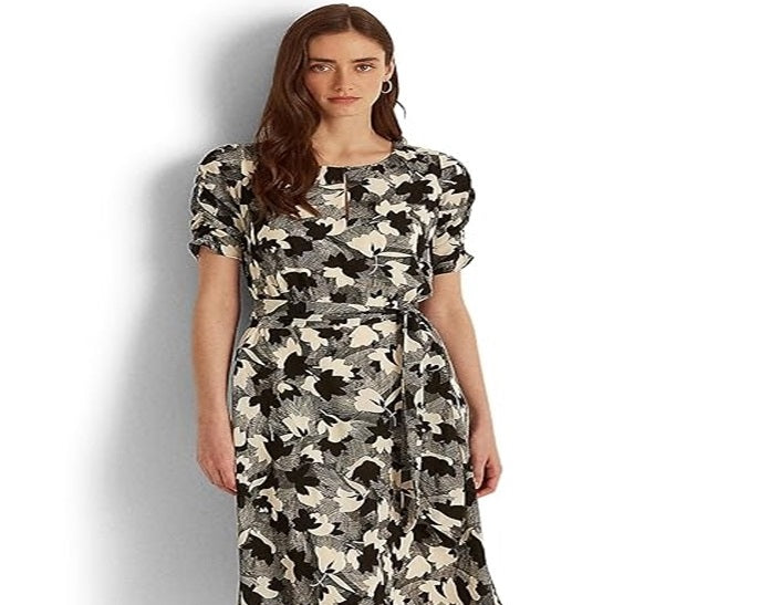 Vestido Ralph Lauren Feminino Estampado Bubble Crepe Branco Tamanho 10