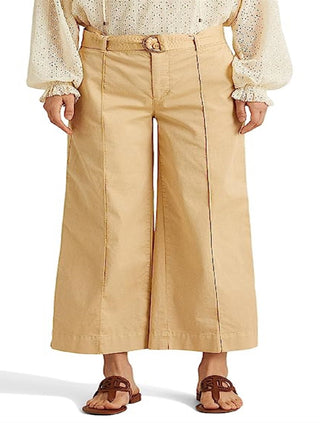 Calça feminina Ralph Lauren Micro Sanded Twill com cinto e perna larga, marrom, tamanho 12