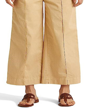 Calça feminina Ralph Lauren Micro Sanded Twill com cinto e perna larga, marrom, tamanho 12