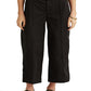Calça feminina Ralph Lauren Micro Sanded Twill com cinto e perna larga, preta, tamanho 8