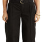 Calça feminina Ralph Lauren Micro Sanded Twill com cinto e perna larga, preta, tamanho 8