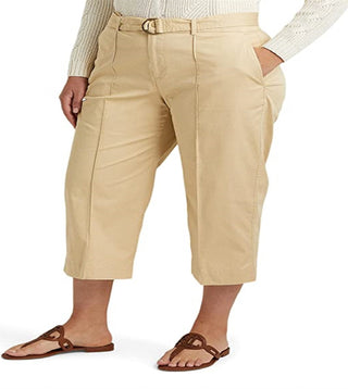 Calça feminina Ralph Lauren Micro Sanded Twill com cinto e perna larga, marrom, tamanho pequeno pequeno