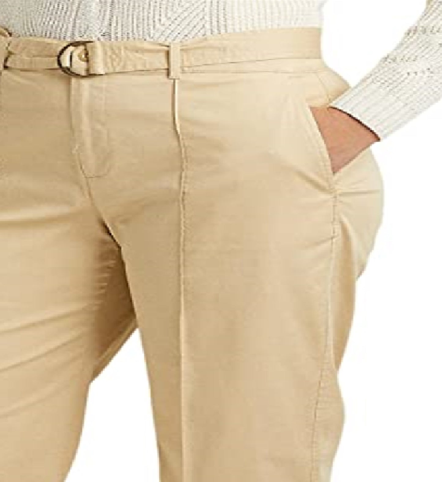 Calça feminina Ralph Lauren Micro Sanded Twill com cinto e perna larga, marrom, tamanho pequeno pequeno