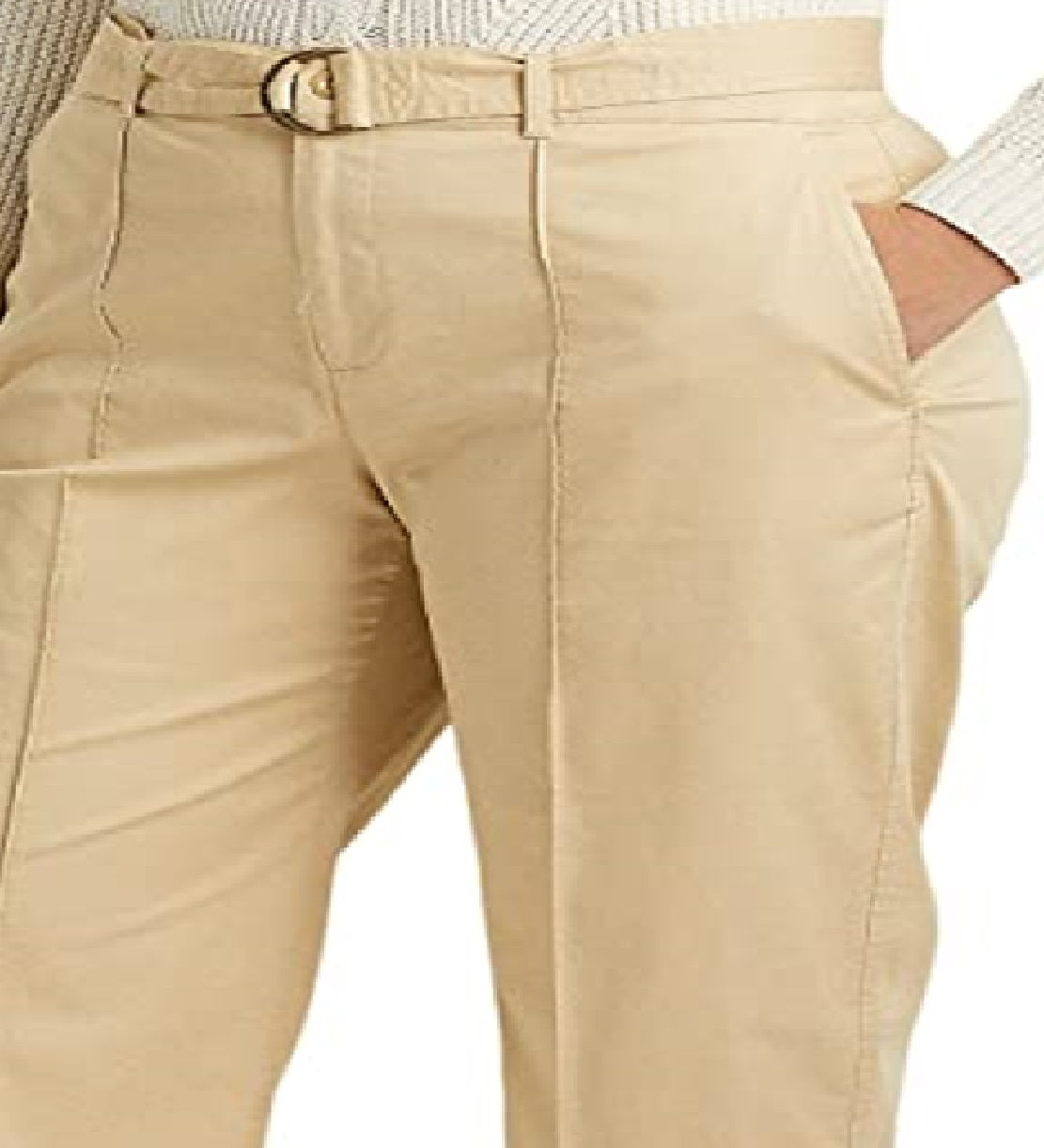 Calça feminina Ralph Lauren Micro Sanded Twill com cinto e perna larga, marrom, tamanho 20W