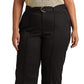 Calça feminina Ralph Lauren Micro Sanded Twill com cinto e perna larga, preta, tamanho 18W