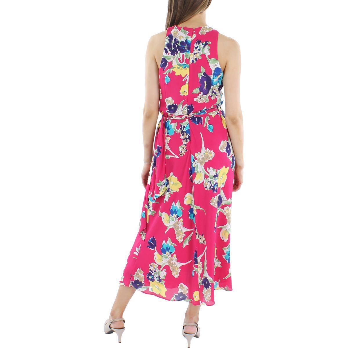 Vestido longo floral Halter Ralph Lauren feminino rosa tamanho 14