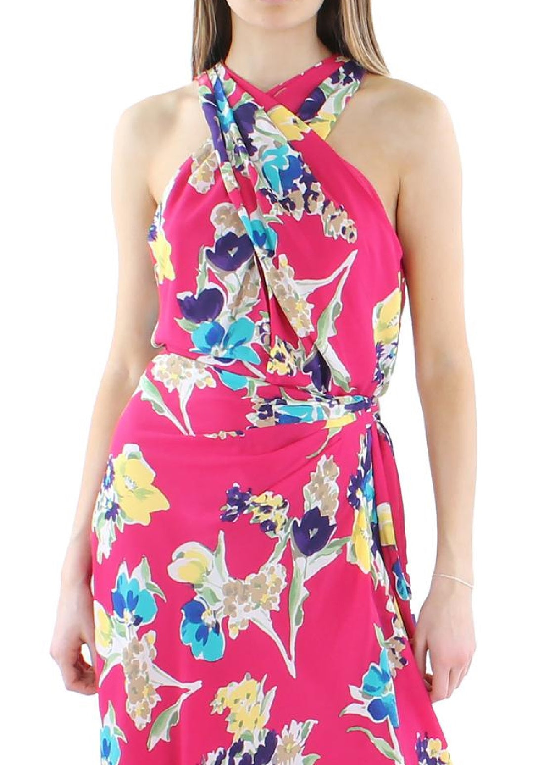 Vestido Halter Floral Georgette Feminino Ralph Lauren Rosa Tamanho 8