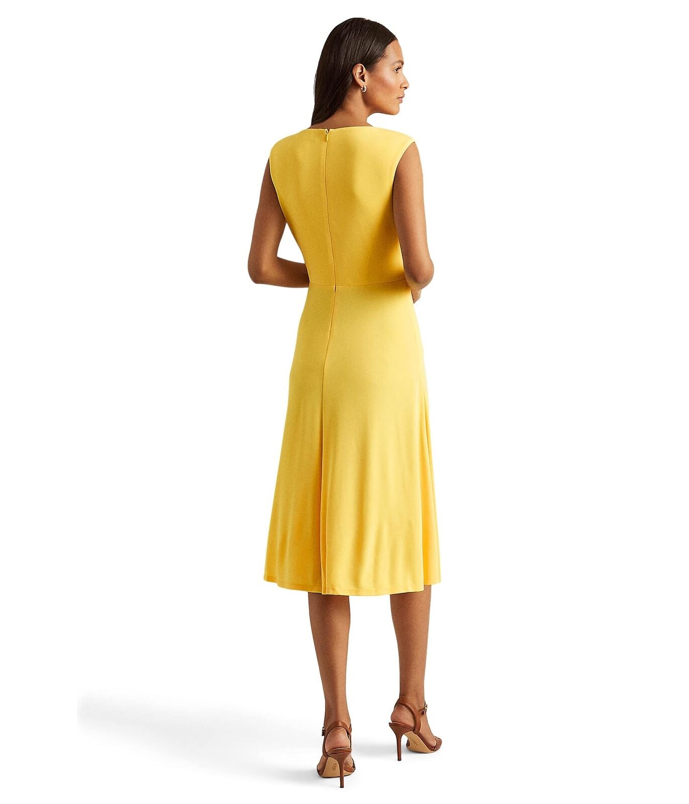 Vestido de malha Ralph Lauren feminino com frente torcida, amarelo, tamanho 12