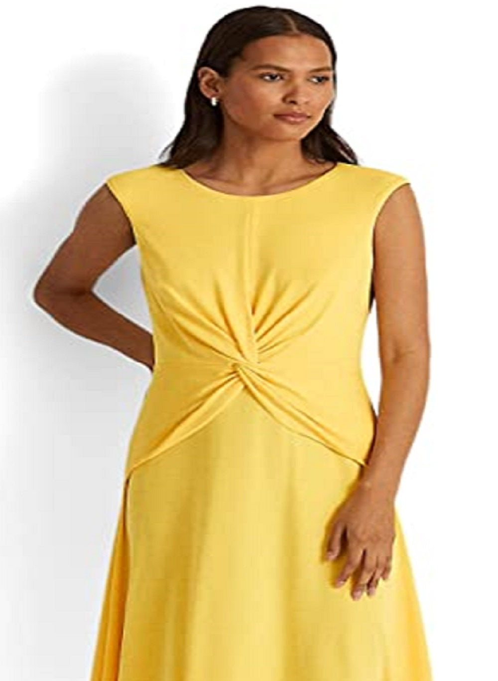 Vestido de malha Ralph Lauren feminino com frente torcida, amarelo, tamanho 14