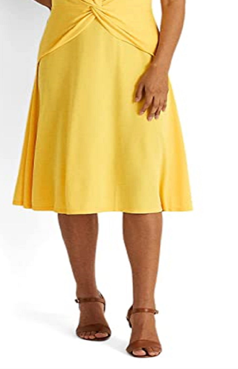 Vestido de malha Ralph Lauren feminino com frente torcida, amarelo, tamanho 14