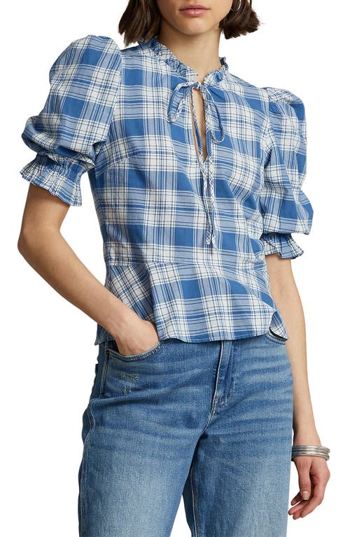 Polo Ralph Lauren Blusa Peplum Cassie Azul/Branca Feminina Tamanho 12