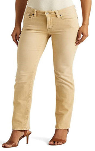 Calça jeans reta Ralph Lauren feminina, cintura média, marrom, tamanho 10