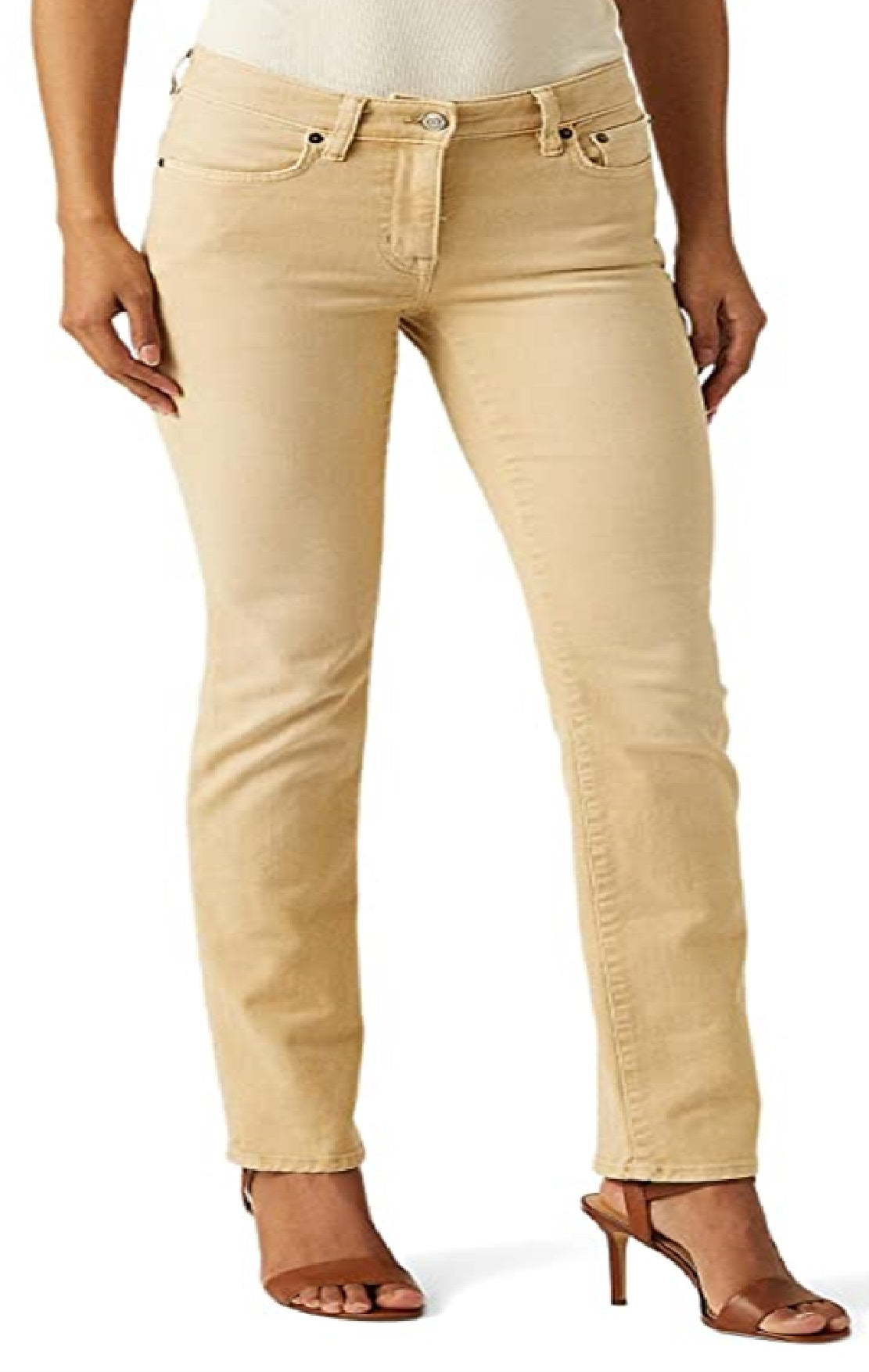 Calça jeans reta Ralph Lauren feminina, cintura média, marrom, tamanho 10