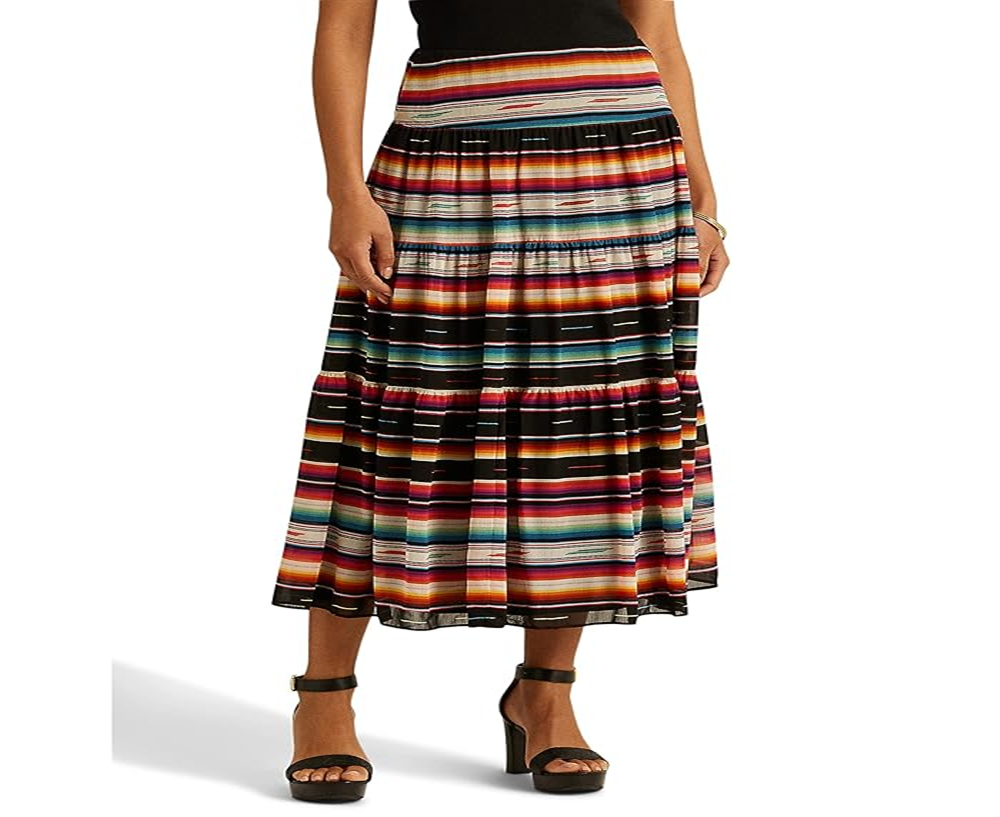 Saia Ralph Lauren Feminina Listrada Crinkle Georgette Preta Tamanho 10