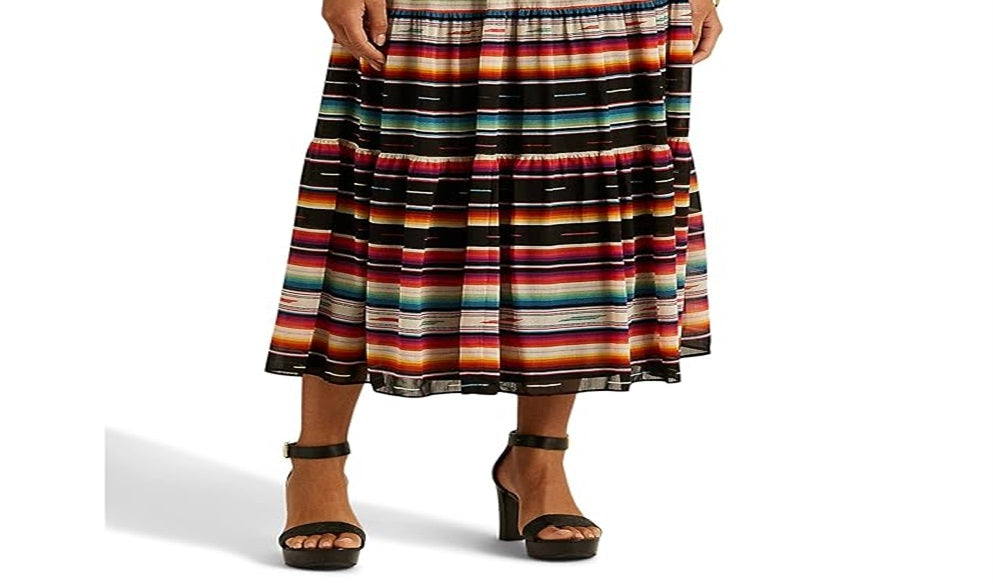 Saia Ralph Lauren Feminina Listrada Crinkle Georgette Preta Tamanho 10