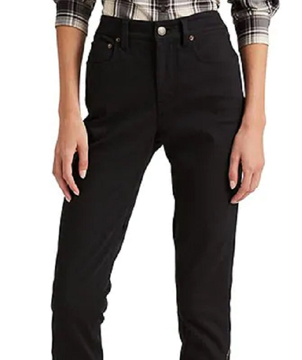 Calça jeans skinny Ralph Lauren feminina bordada, cintura alta, preta, tamanho 16