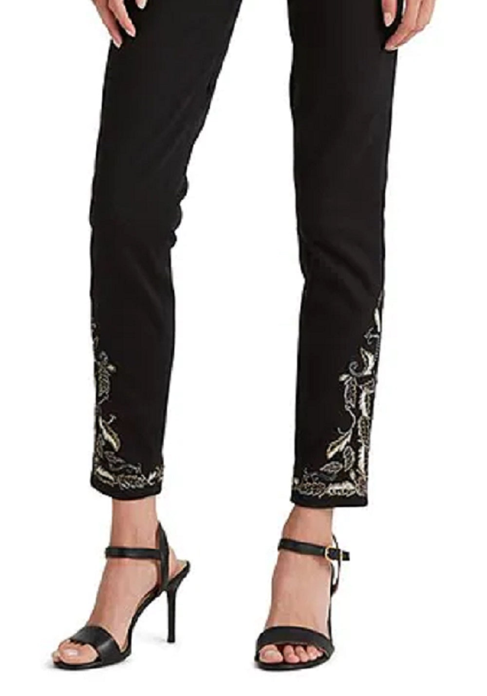 Calça jeans skinny Ralph Lauren feminina bordada, cintura alta, preta, tamanho 16