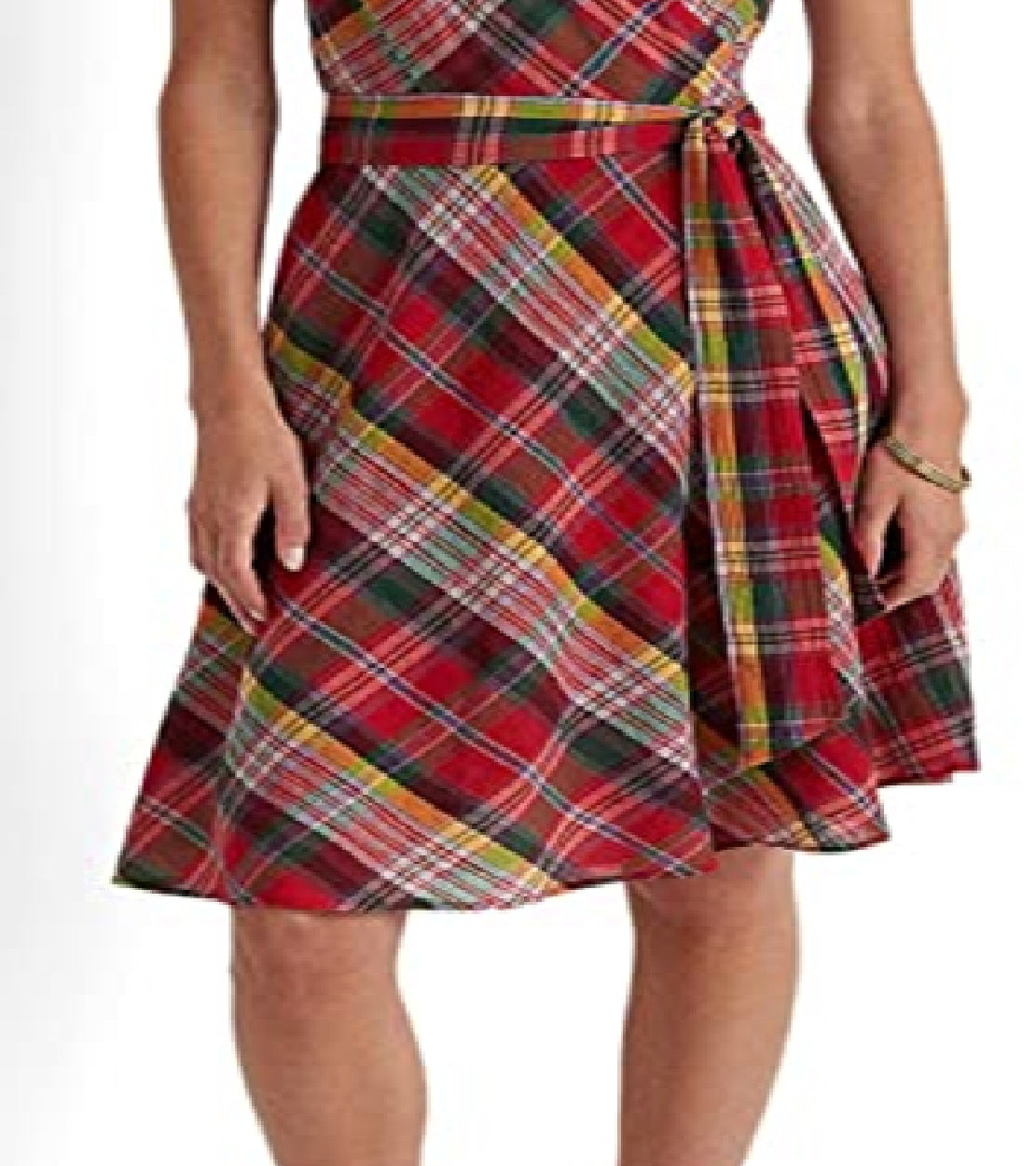 Vestido feminino Ralph Lauren xadrez de algodão amassado sem mangas, rosa, tamanho 2