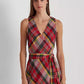 Vestido sem mangas Ralph Lauren feminino xadrez de algodão amassado, rosa, tamanho 6