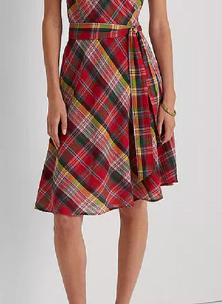 Vestido sem mangas Ralph Lauren feminino xadrez de algodão amassado, rosa, tamanho 6