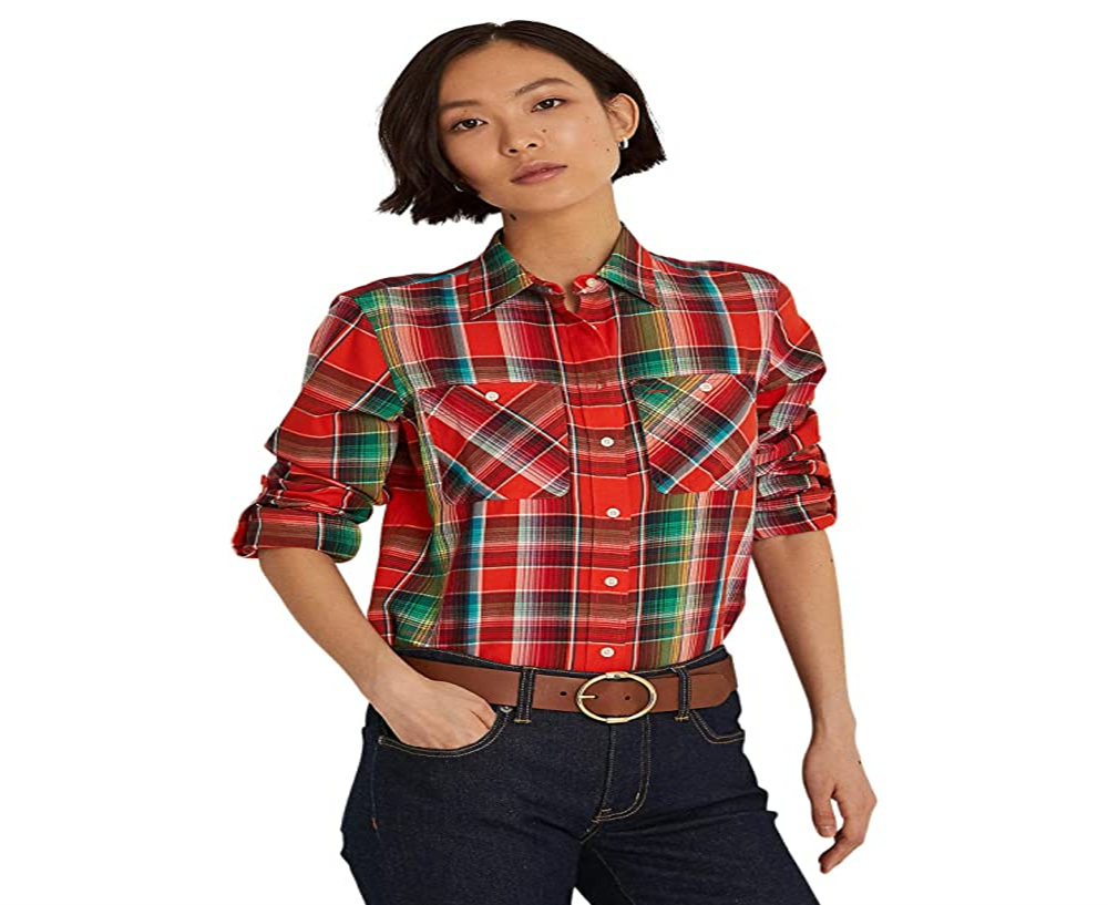 Camisa Ralph Lauren Feminina Algodão Madras Laranja Tamanho X-G