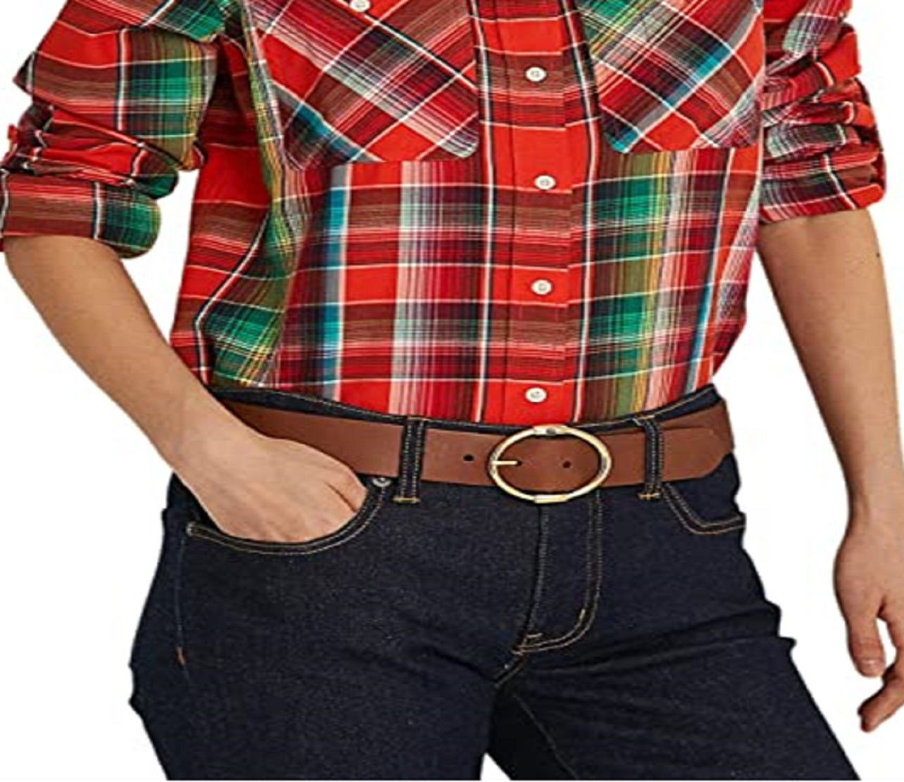 Camisa Ralph Lauren Feminina Algodão Madras Laranja Tamanho X-G