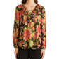 Blusa Ralph Lauren Feminina Floral Crinkle Georgette Preta Tamanho Médio