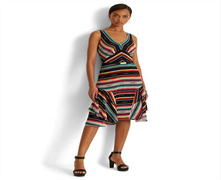 Vestido Ralph Lauren Feminino Listrado Crinkle Georgette Sem Mangas Preto Tamanho 10