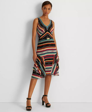 Vestido Ralph Lauren Feminino Listrado Crinkle Georgette Sem Mangas Preto Tamanho 6