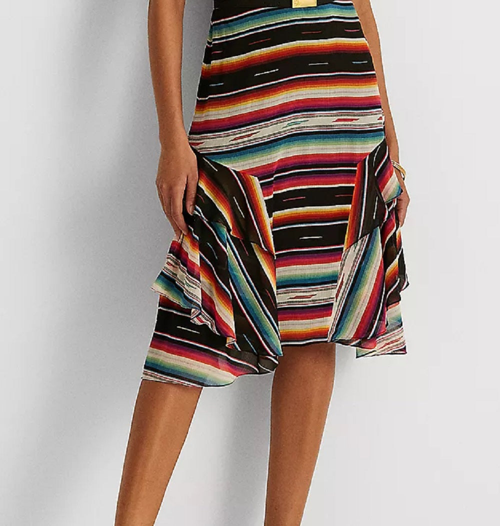 Vestido Ralph Lauren Feminino Listrado Crinkle Georgette Sem Mangas Preto Tamanho 6