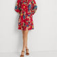 Vestido Ralph Lauren Feminino Floral Crinkle Georgette Manga Longa Azul Tamanho 6 Petite