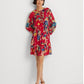 Vestido Ralph Lauren Feminino Floral Crinkle Georgette Manga Longa Azul Tamanho 6 Petite