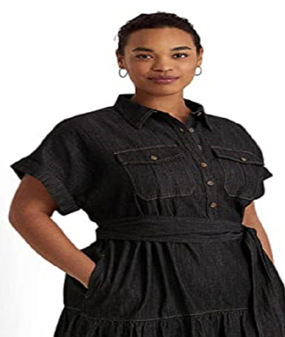 Camisa jeans feminina Ralph Lauren manga curta preta tamanho 18W