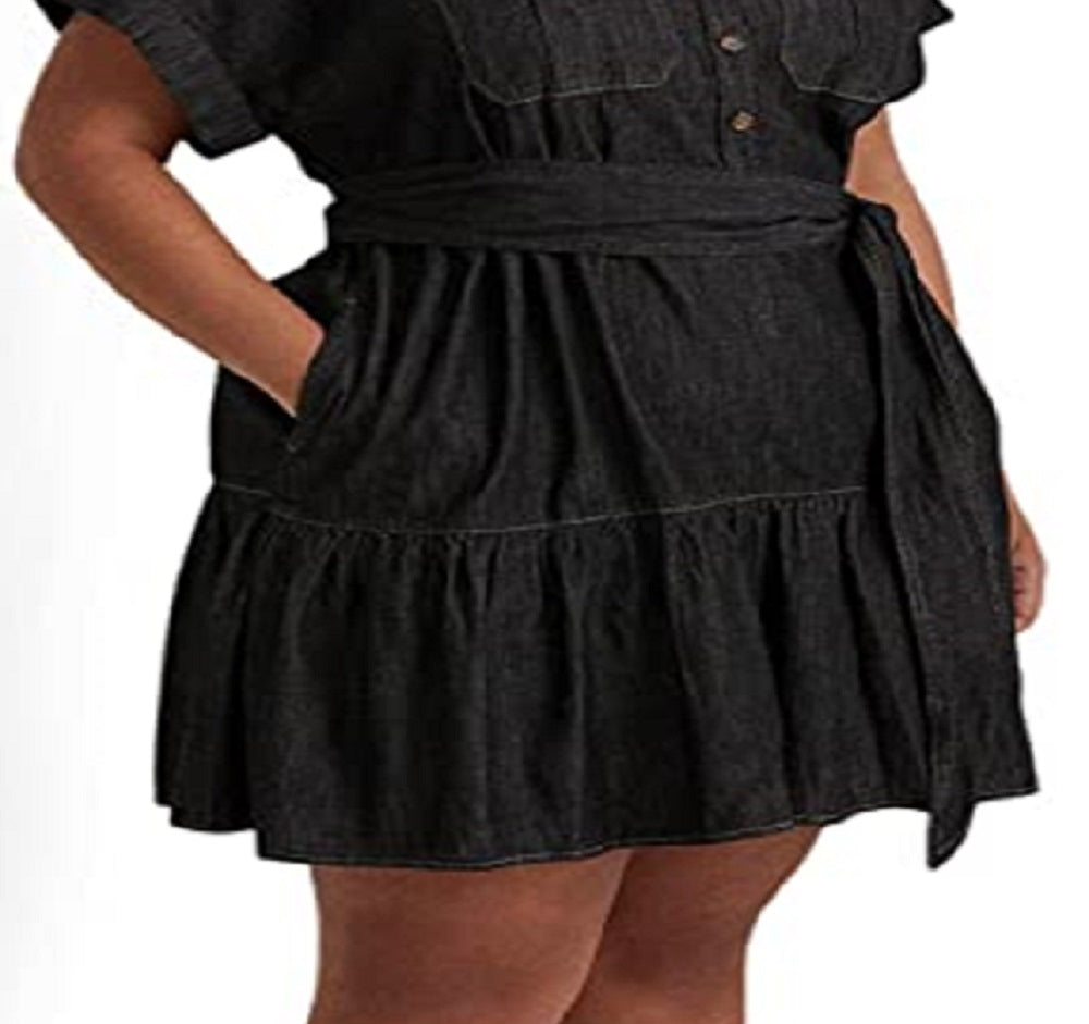 Camisa jeans feminina Ralph Lauren manga curta preta tamanho 18W