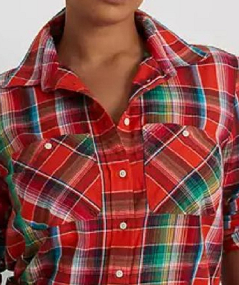 Camisa Ralph Lauren Feminina Algodão Madras Laranja Tamanho 2X