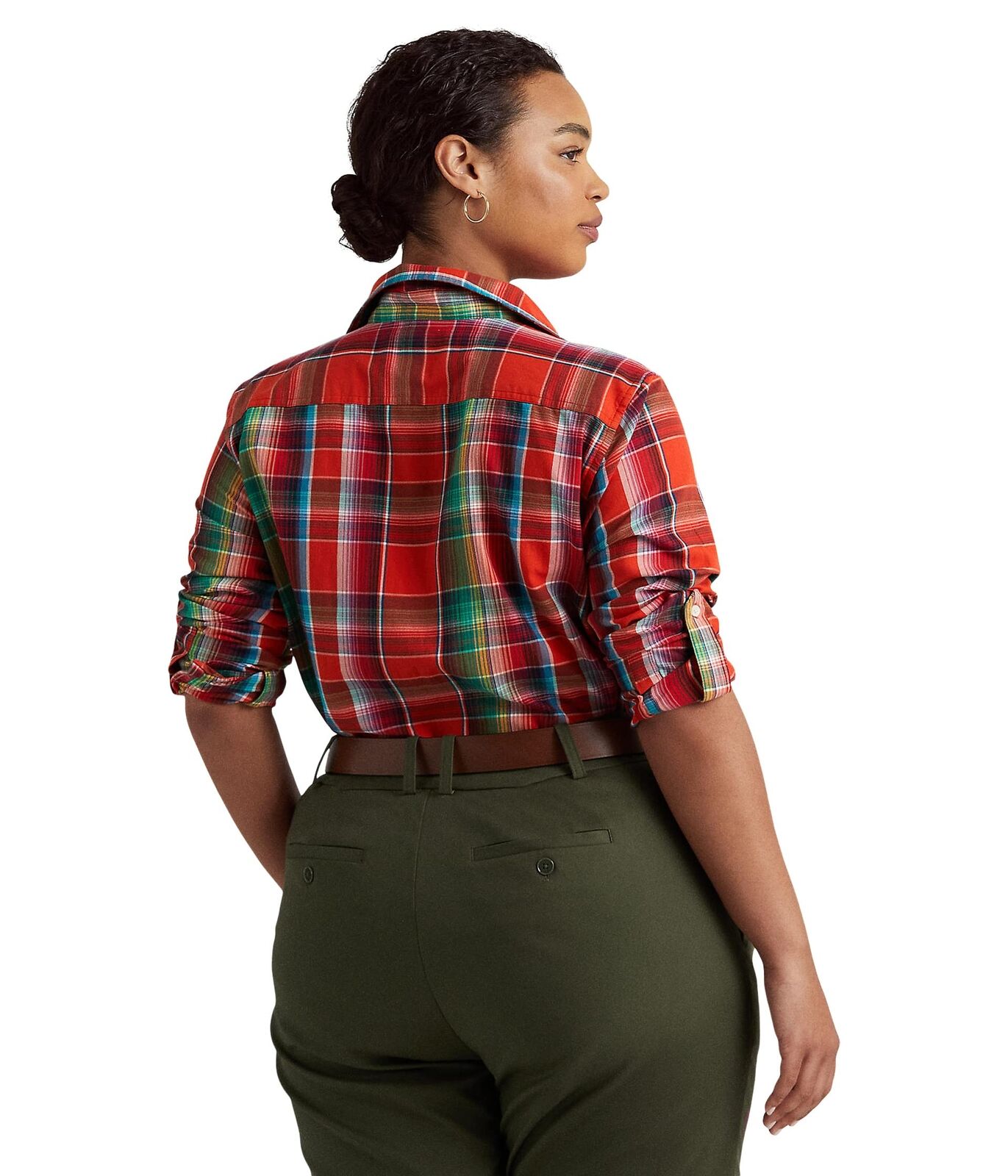 Camisa Ralph Lauren Feminina Algodão Madras Laranja Tamanho 3X
